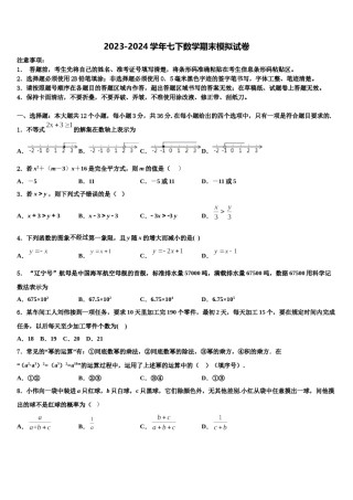 山东省济宁邹城县联考2024年七下数学期末经典试题含解析.doc