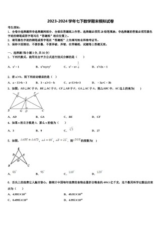 山东省淄博张店区四校联考2024届七下数学期末学业水平测试模拟试题含解析.doc
