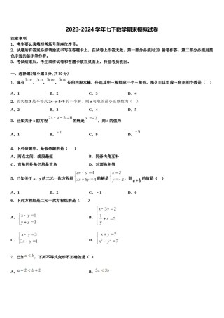 山东省滨州市联考2023-2024学年七下数学期末复习检测试题含解析.doc