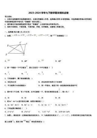 山东省潍坊市临朐2023-2024学年七年级数学第二学期期末教学质量检测试题含解析.doc