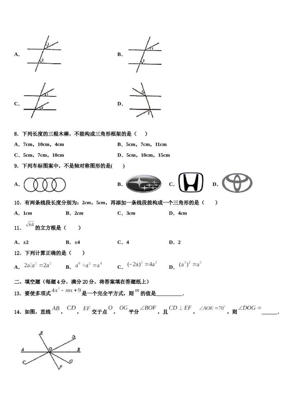 山东省潍坊市安丘市职工子弟学校2023-2024学年七下数学期末联考模拟试题含解析.doc_第2页