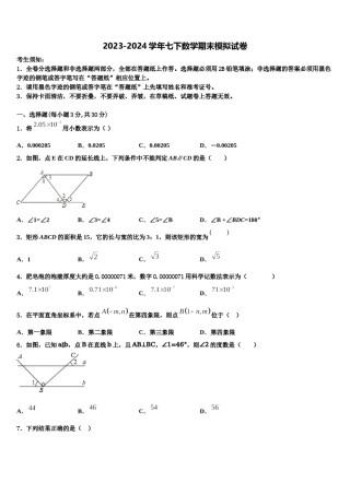 山东省潍坊市寿光市2024届数学七下期末检测模拟试题含解析.doc