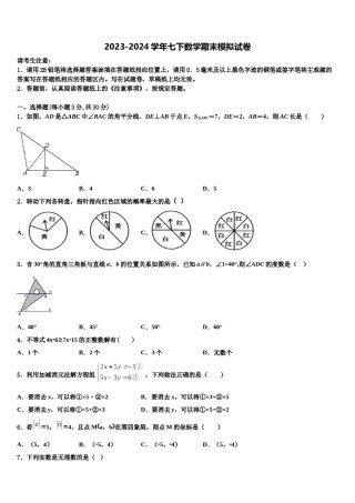 山东省潍坊市滨海区2024年数学七下期末达标检测模拟试题含解析.doc