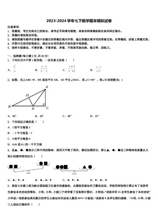 山东省烟台市2024届七年级数学第二学期期末学业质量监测试题含解析.doc