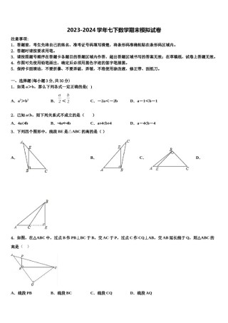山东省禹城市2023-2024学年七年级数学第二学期期末预测试题含解析.doc