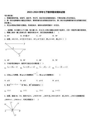山东省聊城临清市2024年七下数学期末经典模拟试题含解析.doc