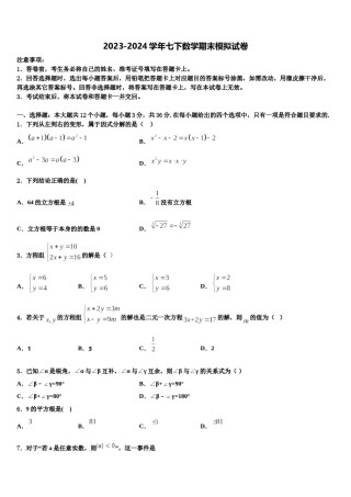 山东省荣成三十五中学2024届数学七下期末考试试题含解析.doc
