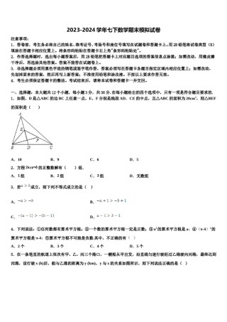山东省菏泽市东明县2024届数学七下期末教学质量检测模拟试题含解析.doc