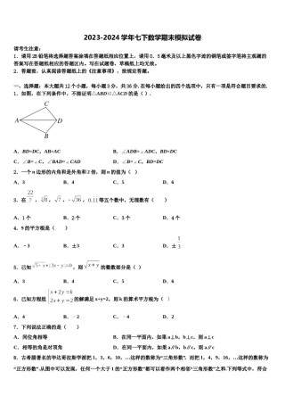 山东省菏泽市牡丹区二十一初级中学2024年七下数学期末检测模拟试题含解析.doc
