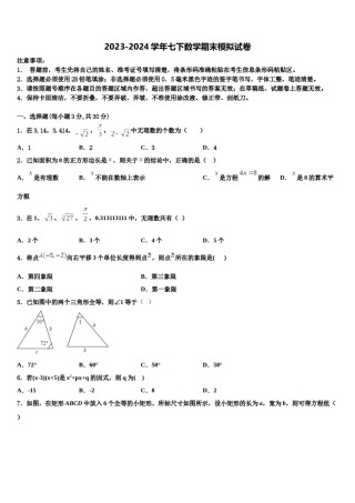 山东省郓城第一初级中学2023-2024学年数学七下期末学业水平测试模拟试题含解析.doc