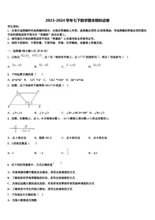 山东省青岛大学附属中学2024届七年级数学第二学期期末联考模拟试题含解析.doc