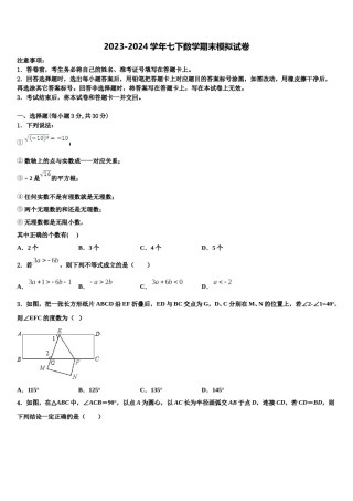 山东省青岛实验中学2023-2024学年数学七下期末调研试题含解析.doc
