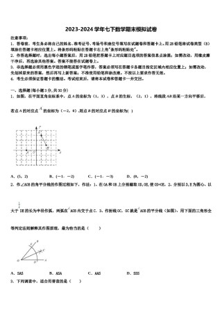山东省青岛市南区2024届数学七下期末检测模拟试题含解析.doc