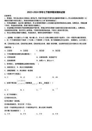山东省青岛市黄岛六中学2024年七年级数学第二学期期末质量检测试题含解析.doc