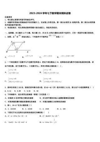 山东青岛城阳区五校联考2023-2024学年数学七下期末学业质量监测模拟试题含解析.doc