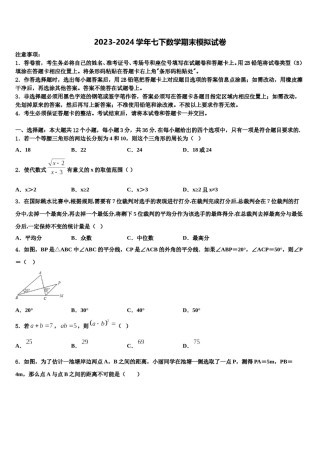 山南市2024届七下数学期末质量跟踪监视试题含解析.doc