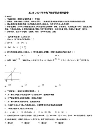 山西省朔州市右玉县2023-2024学年数学七下期末考试试题含解析.doc