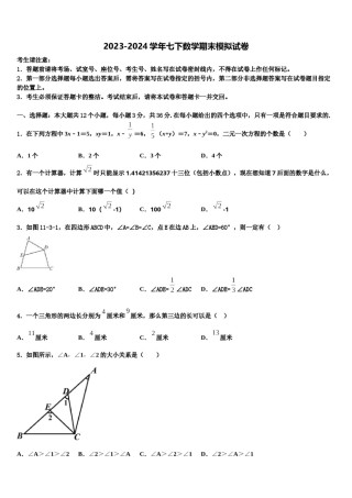 山西省汾阳市2024年七下数学期末学业质量监测模拟试题含解析.doc