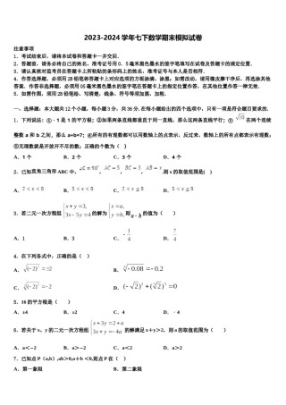 山西省阳泉市2024届数学七下期末质量检测模拟试题含解析.doc
