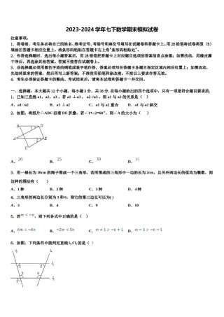 山西省高中学阶段教育学校2024届数学七下期末教学质量检测模拟试题含解析.doc