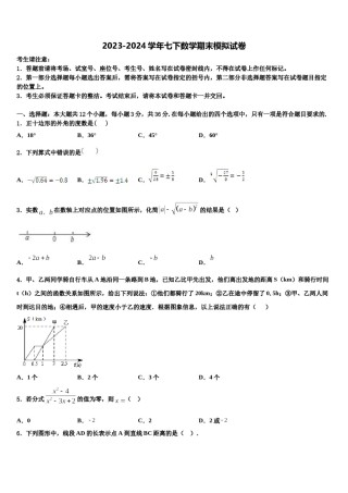 山西省高中学阶段教育学校2024年数学七下期末学业水平测试模拟试题含解析.doc