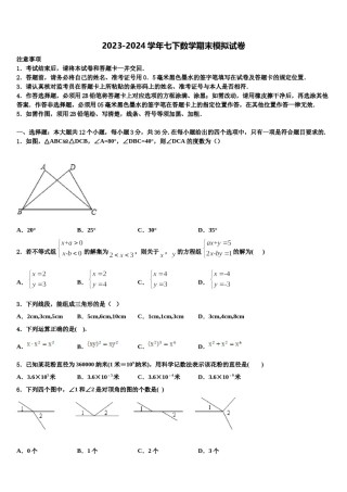 山西省（晋城地区）2024届七年级数学第二学期期末教学质量检测试题含解析.doc