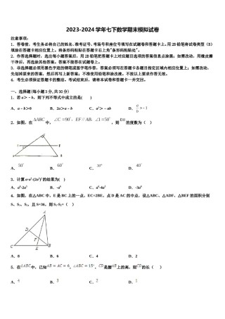 岳阳市2024届七下数学期末达标检测试题含解析.doc