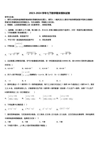 岳阳市2024届七年级数学第二学期期末考试模拟试题含解析.doc