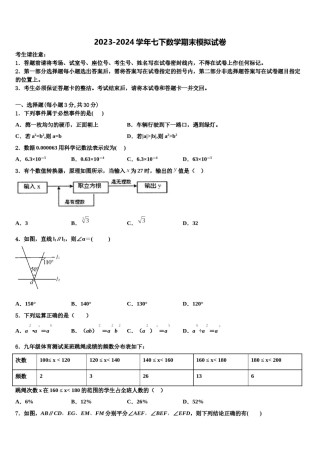 岳阳市湘阴县2024届数学七下期末综合测试试题含解析.doc