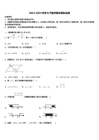 广东东莞光明中学2024届七下数学期末监测模拟试题含解析.doc