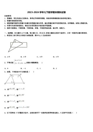 广东省东莞市寮步镇信义学校2024年七年级数学第二学期期末教学质量检测模拟试题含解析.doc
