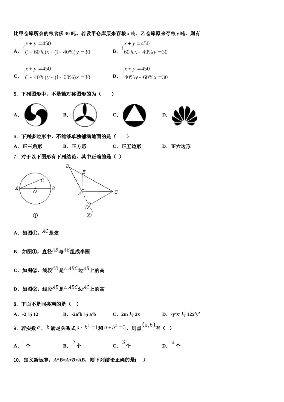 广东省东莞市石碣丽江学校2023-2024学年七下数学期末检测试题含解析.doc_第2页
