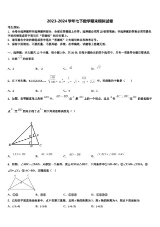 广东省中学山大附属中学2023-2024学年七年级数学第二学期期末统考模拟试题含解析.doc