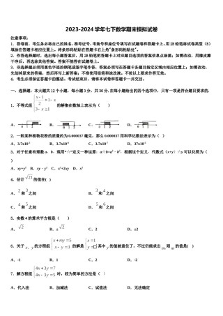 广东省中学山市四中学2023-2024学年七下数学期末检测试题含解析.doc