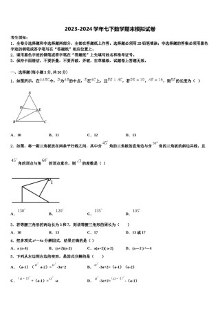 广东省中学山市杨仙逸中学2023-2024学年七年级数学第二学期期末检测模拟试题含解析.doc