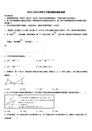 广东省中学山市杨仙逸中学2024届七年级数学第二学期期末质量跟踪监视试题含解析.doc