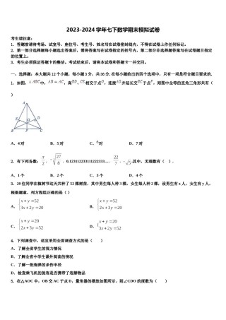 广东省中学山市溪角初级中学2024届七下数学期末调研试题含解析.doc