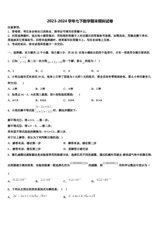 广东省云浮云城区五校联考2024届七下数学期末学业水平测试试题含解析.doc
