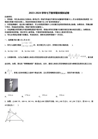 广东省佛山市三水区2024届七下数学期末调研模拟试题含解析.doc