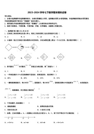 广东省佛山市南海区石门实验中学2024年七年级数学第二学期期末达标检测试题含解析.doc