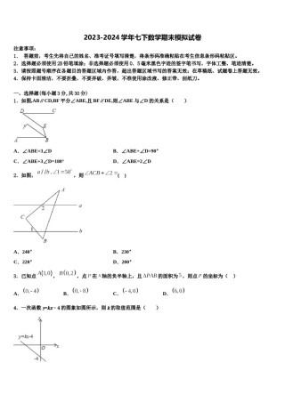 广东省北江实验学校2024届七下数学期末复习检测试题含解析.doc