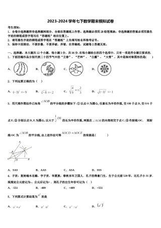 广东省北江实验学校2024届七年级数学第二学期期末学业水平测试模拟试题含解析.doc