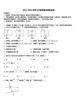 广东省广州四中学2024届七年级数学第二学期期末质量跟踪监视试题含解析.doc