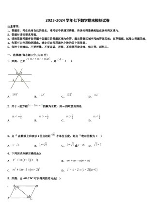 广东省广州四中学2024届数学七下期末学业质量监测试题含解析.doc