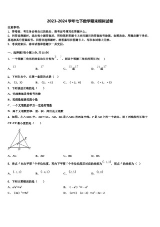 广东省广州市白云区广州白云广雅实验学校2023-2024学年七下数学期末达标检测模拟试题含解析.doc