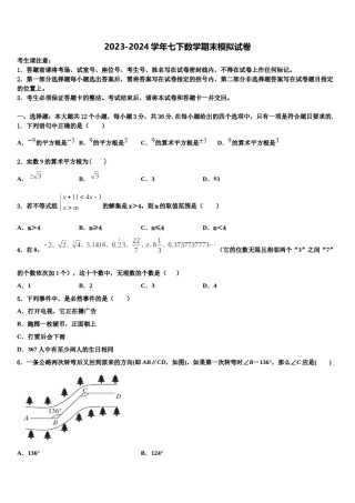 广东省广州市部分区及学校2023-2024学年七下数学期末学业水平测试模拟试题含解析.doc