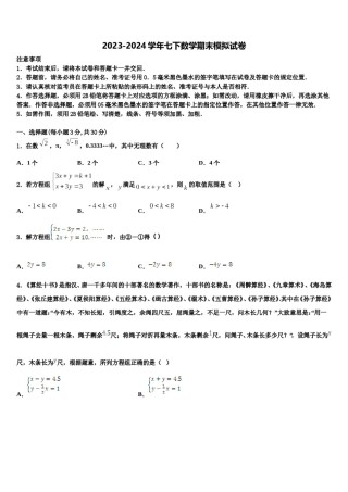 广东省惠州一中2024届七下数学期末联考模拟试题含解析.doc