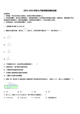 广东省揭阳产业园实验中学2024届数学七下期末达标检测模拟试题含解析.doc
