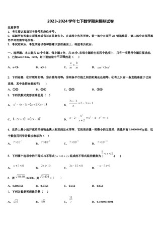 广东省揭阳市榕城区空港经济区2024届七年级数学第二学期期末质量跟踪监视试题含解析.doc