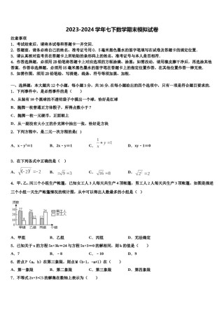 广东省梅州市梅江区实验中学2024年七年级数学第二学期期末质量检测模拟试题含解析.doc